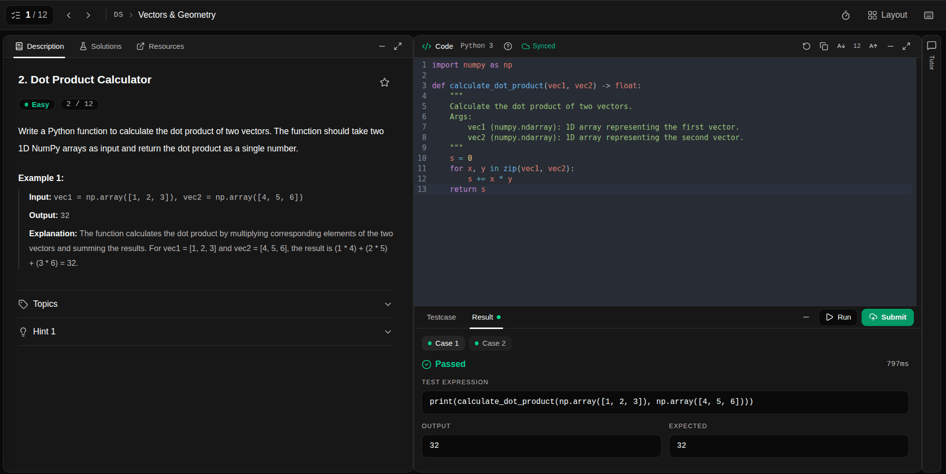 Editor - code running against tests
